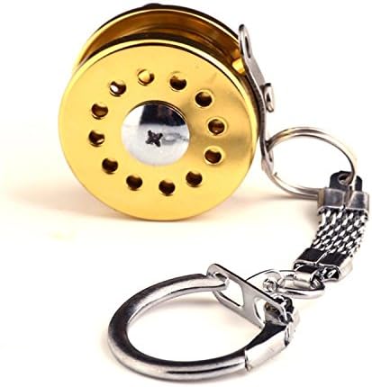 Anndeeson Miniature Fishing Reel Metal Key Ring Aluminum Alloy Metal Key Chain (Gold)