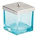 mDesign Modern Glass Square Bathroom Vanity Countertop Storage Organizer Canister Jar for Cotton Swabs, Rounds, Balls, Makeup Sponges, Bath Salts - 2 Pack - Blue/Brushed