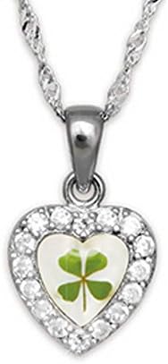 Stainless Steel Real Irish Four Leaf Clover Heart Shaped Pendant Necklace, 16-18 inches
