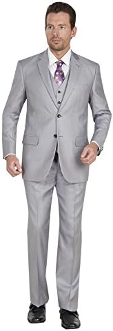 Tazio Mens 2 Button 3 piece Modern Fit Suit Light Grey 58R