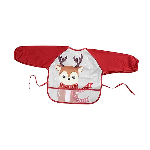 Waterproof Baby Bib with Sleeves - Cotton Toddler Smock with Christmas Deer Pattern, Full Coverage Apron for Feeding and Art Projects, Easy to Clean, Fits 0-3 Years (32.23X14.15 Inches)