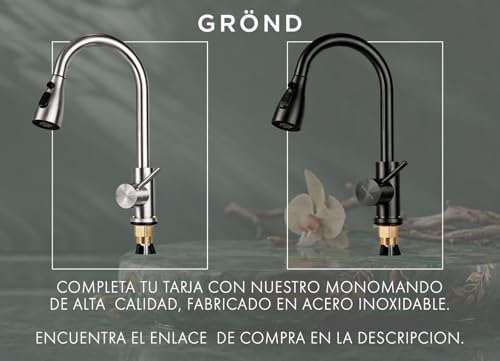 GRÖND Tarja Fregadero para Cocina Doble Tarja de Acero Inoxidable 304, 80x45 cm Con Escurridor Movible y Kit de Drenaje, para Empotrar o Submontar (PLATEADO)