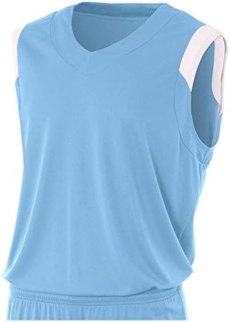 Light Blue/White Adult Small Moisture Management V-Neck Muscle (Blank) Uniform Jersey Top
