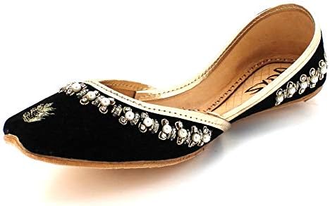 Women Ladies Ethnic Detail Traditional Indian Wedding Bridal Evening Party Handmade Leather Khussa Pumps Shoes Size