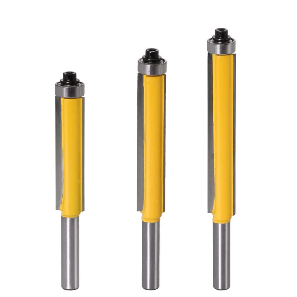 Gasea 3pcs 8mm Shank Top Bearing Flush Trim Router Bits Set Extra Long Straight Router Bit for Woodworking Cutter Tool