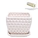Set of 2 Modern Small White Square Ceramic Golf Ball Textured Dimple Design Planter Pots