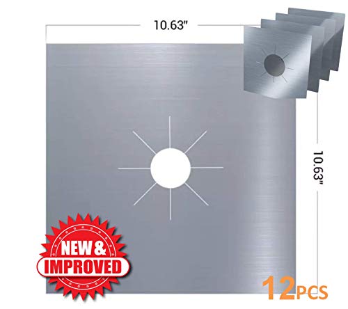12-Pack Reusable Gas Stove Burner Covers, Non-Stick Stovetop Burner Liners Gas Range Protectors for Kitchen- Size 10.6” x 10.6”-Double Thickness 0.2mm, Cuttable, Dishwasher Safe