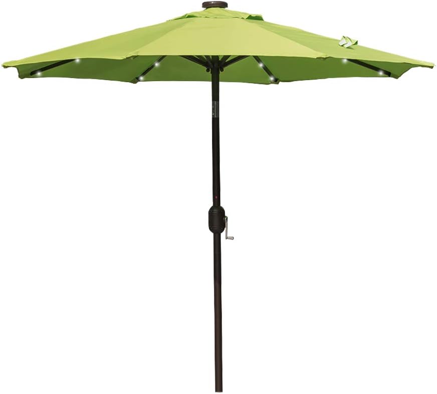 Amazon Com Sundale Outdoor 7 Ft Solar Powered 24 Led Lighted Patio Umbrella Table Market Umbrella With Crank And Push Button Tilt For Garden Deck Backyard Pool 8 Steel Ribs Polyester Canopy
