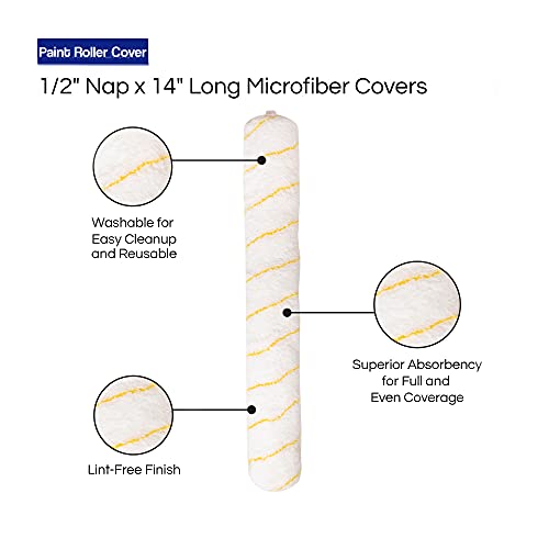 Pro Grade Paint Roller Covers 1/2 X 14 Inch Microfiber 6 Pack