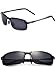 RONSOU Rimless Big Polarized Sunglasses for Men Sports Al-Mg Metal Frame UV Protection Driving Fishing Sun Glasses Black Frame Gray Lens