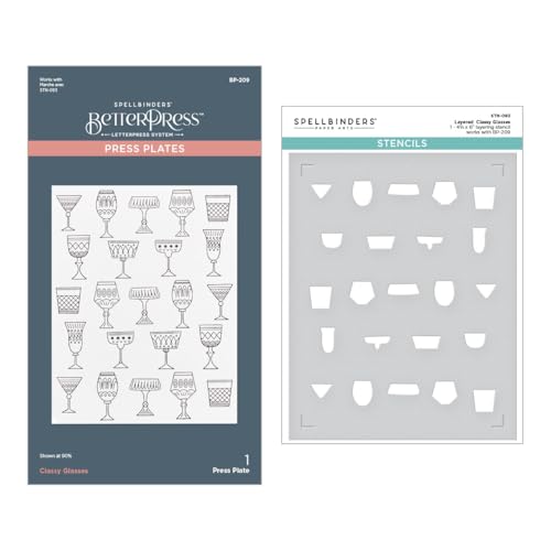 Spellbinders BD-0882 Layered Classy Glasses Press Plate & Stencil Bundle from T…