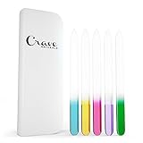 Glass Nail Files With Case For Natural and Acrylic Nails - Set of 5 Etched Double Sided Files