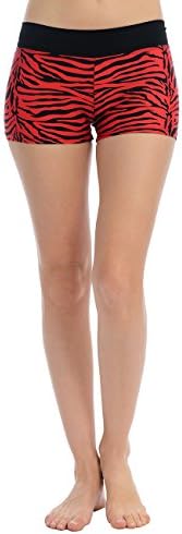 Anza Womens Active Wear Zebra Printed Dance Booty Shorts-Red,Medium