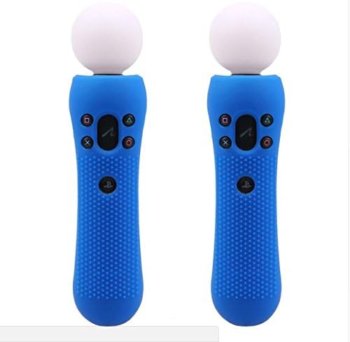 （Blue） 2 pcs Anti-Slip Silicone Rubber Cover Protective Skin Case for Playstation PS4 VR Move Motion Controller
