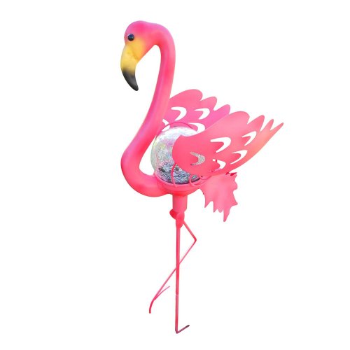 Creative Motion Flamingo Garden Stake Glass Crackle Solar Light, Pink