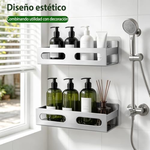 AIKER Bathroom Shelf, Improved Version of Original Design, Beautiful/Thick/Super Good/Stable Shower Shelf Without Drilling, Stainless Steel Its 304 Shelves Self-adhesive and Pre-Drilled Bathroom