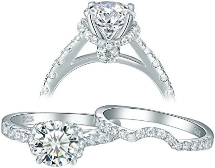 Newshe Jewellery Cz Wedding Rings for Women Engagement Bridal Set Sterling Silver 2ct Princess Size 5-10