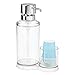 mDesign Plastic Refillable Mouthwash Dispenser and Disposable Cup Storage Organizer for Bathroom Vanity, Countertop, Cupboard - Includes 8 Paper Cups - Lumiere Collection - Clear/Chrome