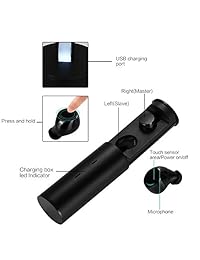 Auriculares inalámbricos Bluetooth con cancelación de ruido inalámbrico de 5,0 True con Bluetooth y control táctil, emparejamiento de sonido estéreo 3D, micrófono integrado