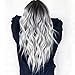 Women Long Curly Wig Gradient Gray Black Roots Ship from US Mixed Colors Wavy Synthetic Wig Heat Resistant Full Wig for Costume Party Masquerade Cosplay (Gray)