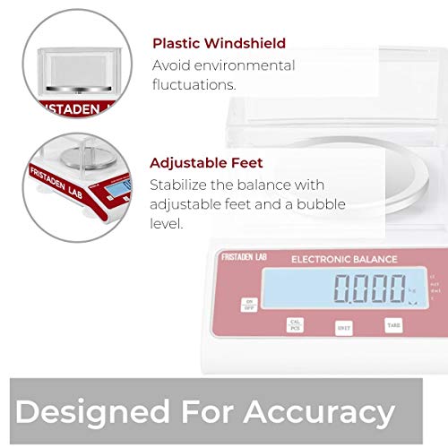 Fristaden Lab Precision Analytical Milligram Balance 200g x 1mg | Measures Grams, Carats, Kilograms | 0.001g (1mg) Accuracy Electronic Scientific Scale for Laboratory, Jewelry and More