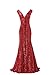 LanierWedding Women's Mermaid Bridesmaid Prom Dresses With Sequins - Plus Size 10 Red