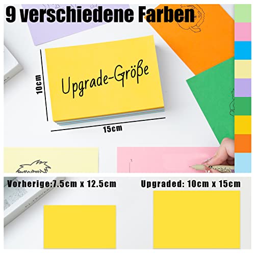 Koogel 180 Blätter Blanko Karteikarten, Lernkarten Moderationskarten 9 Farben farbig sortiert Rechteckig 150mm x 100mm für Vokabel Lernen Büro Schule Präsentation Moderation