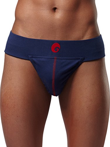 OmtexMen's Athletic Neo Stretchable Supporter Back Covered with Cup Pocket, Ideal for Workout and Sports Quick Dry Moisture Wicking Underwear Navy Blue - 2X-Large