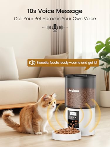 Automatic Cat Food Dispenser 4L Cat Food Dispenser with Programmable Timer and 10S Registration Dispenser Cat Food 1-6 Meals a Day for Small and Medium Pets