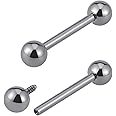 FINE4U 14G ASTM F136 Titanium Straight Barbell Rings for Nipple/Tongue/Dimply/Industrial - Internally Threaded Hypoallergenic Body Piercing Jewelry Gift for Women & Men, Nickel Free, Lead-Free