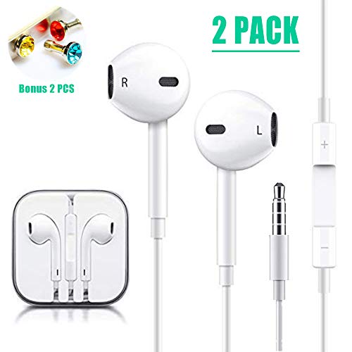 2 Pack Earphones/Earbuds/Headphones, Totech 3.5 mm Earphones HD Sound Bass with Mic and Switch Song Control for IP 6s/6 Plus/5s/5c/5/4s/SE Pad/Pod 7 Samsung Galaxy/Note and Android Smartphones