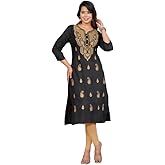JG JAI GOVINDAM Women's Traditional Chikankari Cotton Kurti Indian Hand Embroidered Kurti Tunic for Women