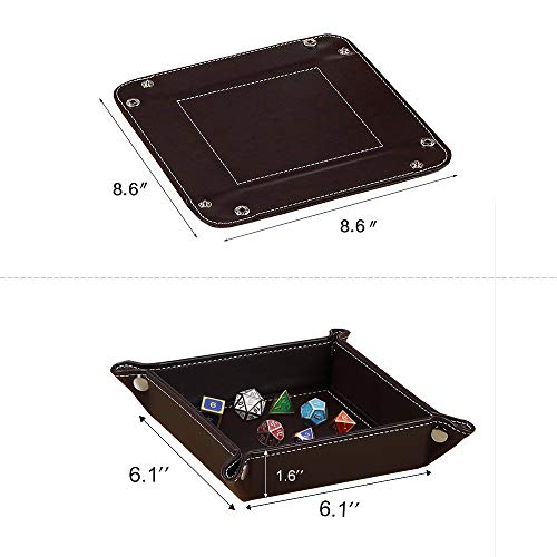 PUSU Desk Organizer Trays, Collapsible Household Catchall Storage Leatherette Drawer Valet Trays for Keys Remote Controller Jewelry Makeup Pens Change Coins Dice Trinkets (Brown) - Thumbnail 2