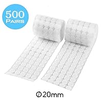 LINFON 1000pcs(500 Pair Sets) Sticky Back Coins Clear Dots Hook and Loop Self Adhesive Dot Tapes 0.79in Diameter - White