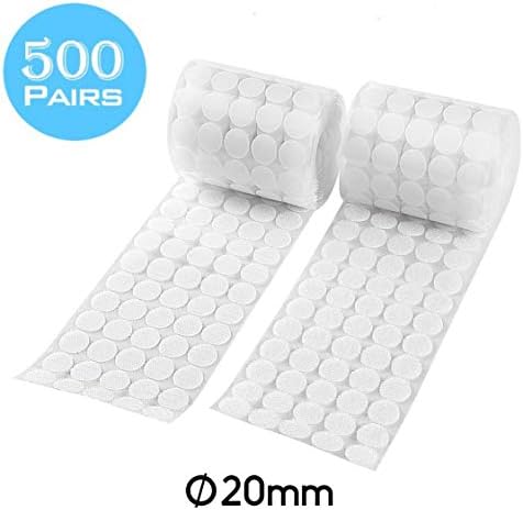 LINFON 1000pcs(500 Pair Sets) Sticky Back Coins Clear Dots Hook and Loop Self Adhesive Dot Tapes 0.79in Diameter - White