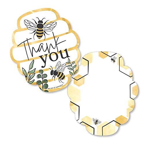 Big Dot of Happiness Little Bumblebee - Shaped Thank You Cards - Bee Baby Shower or Birthday Party Thank You Note Cards with Envelopes - Set of 12