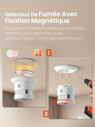 Heiman Matter Over Thread Smoke Detector with Magnetic Attachment, 5 Year Replaceable Battery, 14604, 85dB, Hub Required, for Apple Home, SmartThings & Home Assistant, HS1SA-M