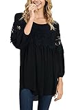 FARYSAYS Women's Casual Crewneck Lace Crochet High Low Long Sleeve Loose Blouse Tops (S-XXL)