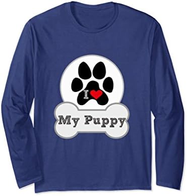 Unisex I love my Puppy Paw T-Shirt - Dog Lover Tee - Long Sleeve 2XL Navy