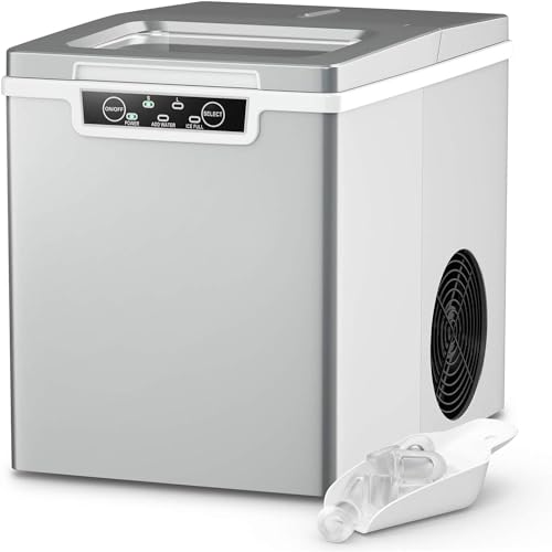 Countertop Ice Maker, 26LBS/24H Portable Electric Ice Machine, 9 Bullet I Cubes Ready in 7 Mins, Intelligent Alarm System, Scoop and Basket Included