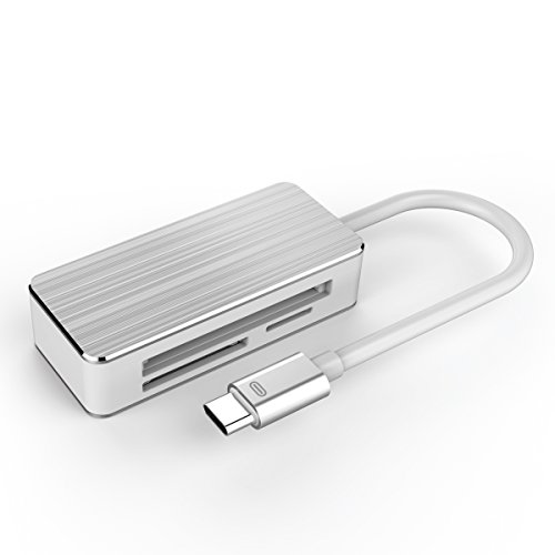USB C SD Card Reader, BYEASY USB 3.0 Multi Card Reader for CF/SD/TF Micro SD/MD/MMC/SDHC/SDXC with MacBook Pro 2015/ 2016/ 2017, Google Chromebook 2016/ 2017 and more USB C Devices - Silver/ White