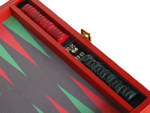 Zaza & Sacci Backgammon Board Game Set - (16" Leather/Microfiber Case) - Red