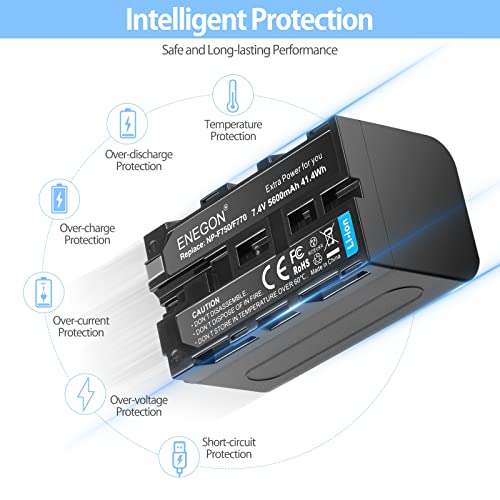 ENEGON NP-F750 Batería de Repuesto (Paquete de 2, 5600mAh) y Smart LED Cargador USB para Sony NP-F550 570 750 770 930 950 FM55H FM500H QM71 QM91 QM71D y Led Light, Monitor, Motorized Slider