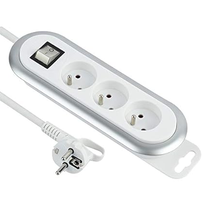 Electraline 30930 Steckdosenleiste mit 3 Steckdosen, Kabeltrommel, mit Schalter und flachem Stecker. Verlängerungskabel 3 m, 