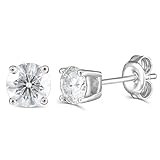 DovEggs 10K White Gold Post 1CTW 5MM Lab Grown Moissanite Stud Earrings Platinum Plated Silver Push Back for Women