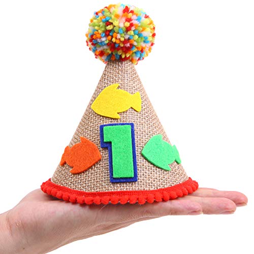Party Hat For 1st Birthday - O-fish-Ally One Birthday Hat For Baby - Birthday Hat Made Of Burlap Material- First Birthday Photo Cake Smash-the Big One Hat For Birthday Decorations (1st Birthday Hat)