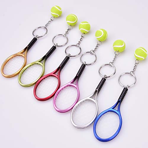 Ancefine 12 Pieces Tennis Racket Keychain Key Ring Metal Tennis Ball Split Ring,6 Color - Thumbnail 3