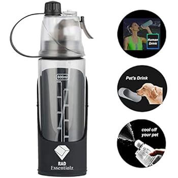 Rad Essentialz Dog Water Bottle, Portable Travel Bowl, Food Grade Silicone | 600ml, Pet Water Dispenser, Human & Dog Water Bottle for Walking (Black)