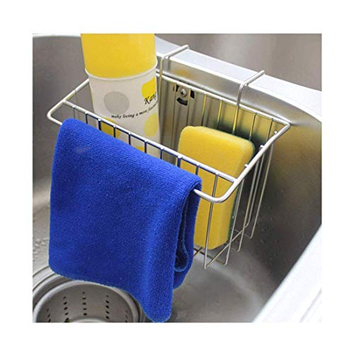 PeleusTech Kitchen Sink Caddy, Stainless Steel Sink Hanging Storage Box Draining Kitchen Soap Sponge Holder Rack Brush Sponge Sink Draining Towel Rack Kitchen Tool - Silver - Thumbnail 3