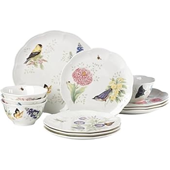 Lenox 883319 Butterfly Meadow Flutter 12 Piece Dinnerware Set, Service for 4
